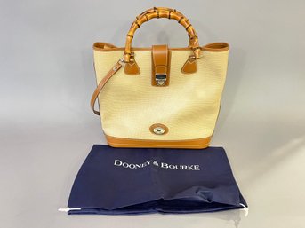 Dooney And Bourke Khaki Shoulder Bag With Bamboo Handles And Leather Straps