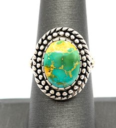 Amazing Vintage Designer Native American Sterling Silver Green Turquoise Ring, Size 6.75