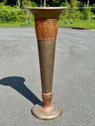 Tall Art Deco Brass And Copper Fern Planter