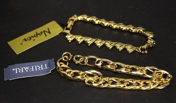 Lot: Two Gold Tone 1980s Bracelets W Tags Trifari And Napier