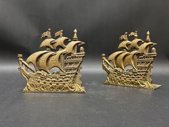 Vintage Sailing Ship Bookends Made In Germany