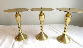 3 Brass Pillar Candle Holders