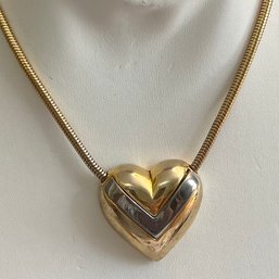 SIGNED PIERRE CARDIN GOLD TONE TWO TONE HEART NECKLACE