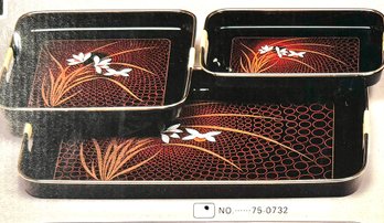 New Old Stock 3 Pc Nested Lacquerware Tray Set