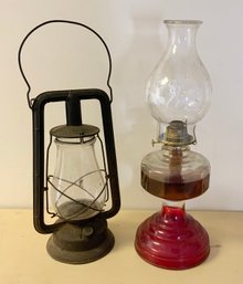 Vintage Dietz Monarch Lantern & Glass Lantern With Etched Globe (T)