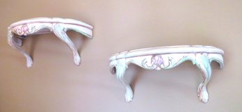 Pair Of Shabby Chic Painted Wood Wall Shelf Sconces