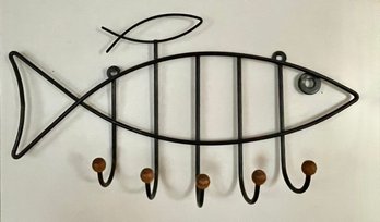 Mid Century Fish Hat Rack - Metal And Wood