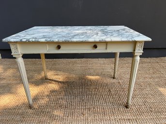 Vintage Marble Topped Side Table/ One Drawer Desk 2 Of 2