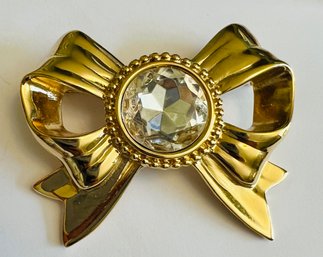 LARGE SIGNED GIVENCHY PARIS NEW YORK GOLD TONE BOW BROOCH