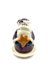 Vintage Glazed Ceramic Santa Votive Candle Holder