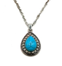 Turquoise Color Tear Drop Shaped Pendant On Chain