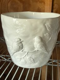 Glazed Ceramic Planter With Birds