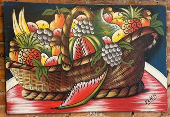 Original Oil Painting Still Life Of Fruit, Signed Elien