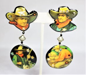 Designer Cowboy Copper Decorated Pierced Earrings