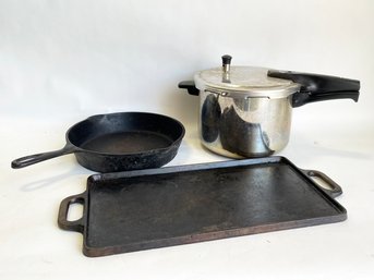 Cast Iron Skillet, Griddle And A Pressure Cooker