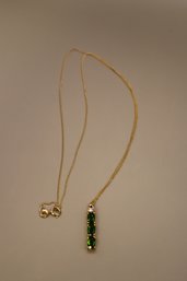 925 Sterling Silver With Gold Tone Overlay And Green And Clear Stones Necklace Signed 'STS' By Chuck Clemency