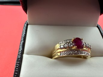 Oval Burmese Ruby With 20 African Diamonds Set In 14K Gold