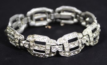 Vintage 1920s White Rhinestone Paste Link Bracelet