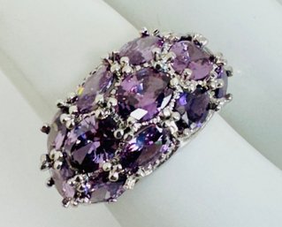 STERLING SILVER AMETHYST DOME STYLE RING