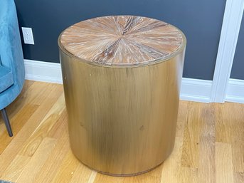 Metal And Wood Modern Drum Style End Table