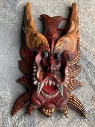 Vintage Chinese Carved Wood Hand Painted  Dragon Mask