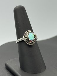 Impressive Opal, Marcasite, & Sterling Silver Ring