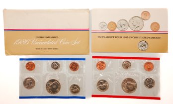 1986 United States Mint Uncirculated Coin Set With D & P Mint Marks