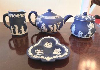 Vintage Set Of Cobalt Blue Wedgwood Jasperware Items