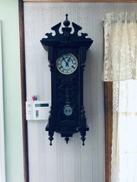 19th Century German Wall Wooden Mechanical Regulator Clock With Pendulum