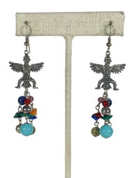 Silver Pierced Earrings Southwestern W Turquoise Beads