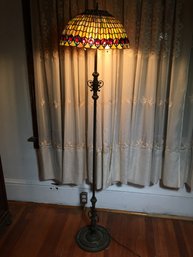 Fabulous Antique Floor Lamp With Leaded Glass Shade - ALL Vintage NOT Reproduction - Unusual Oblong Shade