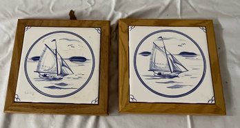 Two Columbia Falls, ME Porcelain Plaques