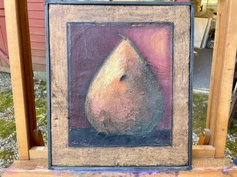 Framed Oil On Canvas Of Pear By Patti Hirsch (American, 1935-2023) 12' X 14'  - Gallery Price $350