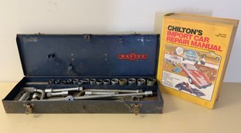 Vintage Master Wrench Set By Montgomery Ward In Case & Vintage Chiltons Repair Manual 1973-1979 (T)