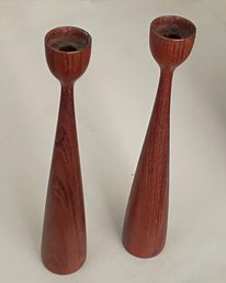 Danish Modern Turned Wooden Candlesticks By Illums Bolichus