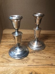 Pair Of Hamilton Sterling Silver Weighted Candlestick Holders, Vintage, 6' Tall   Lot 45