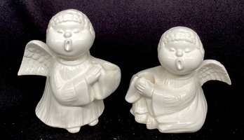 Vintage Pair Of Fitz & Floyd White Ceramic Singing Angel Candlestick Holders