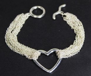 Silver Tone Multi Strand Chain Heart Bracelet Contemporary