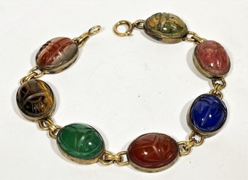 Fine Gold Filled Vintage Genuine Carved Stone Scarab Bracelet