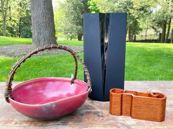 Art Vases And A Handled Ceramic Bowl