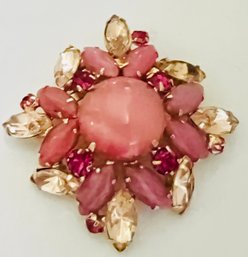 GORGEOUS VINTAGE MULTI PINK RHINESTONE GOLD TONE BROOCH