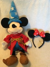 Disney Sorcerer Mickey Mouse Plush With Minnie Mouse Ears - L