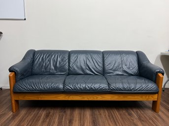 Norwegian Mid Century Modern Style Blue Leather Sofa By Ekornes