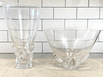 A Fine Crystal Vase And Fruit Bowl Set, Possibly Orrefors