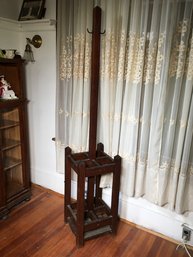 Incredible Antique Mission Oak Coat Rack / Umbrella / Cane Stand - All Original Hooks And Patina - WOW Piece !