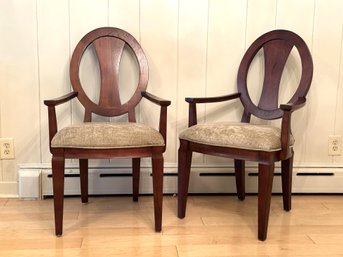 A Pair Of Side Chairs In Oak With Oval Backs