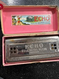 Vintage 1930's Era Echo Bell Metal Reeds Harmonica