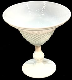 Vintage Pale Blue Milk Glass Diamond Point Pedestal Compote