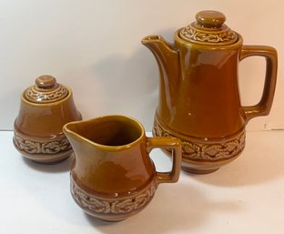 Portuguese Ceramic Tea Pot, Sugar, & Creamer Set