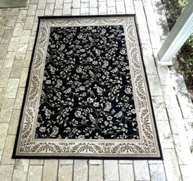 Very Nice Classique Collection Indoor Black Rug With Floral Motif In Shades Of Browns, Beige & Green